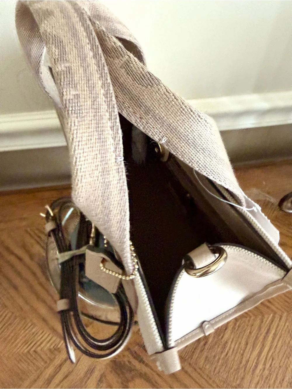 Coach NWT Smith 24  Small Canvas Satchel in Beige and Tan with crossbody strap